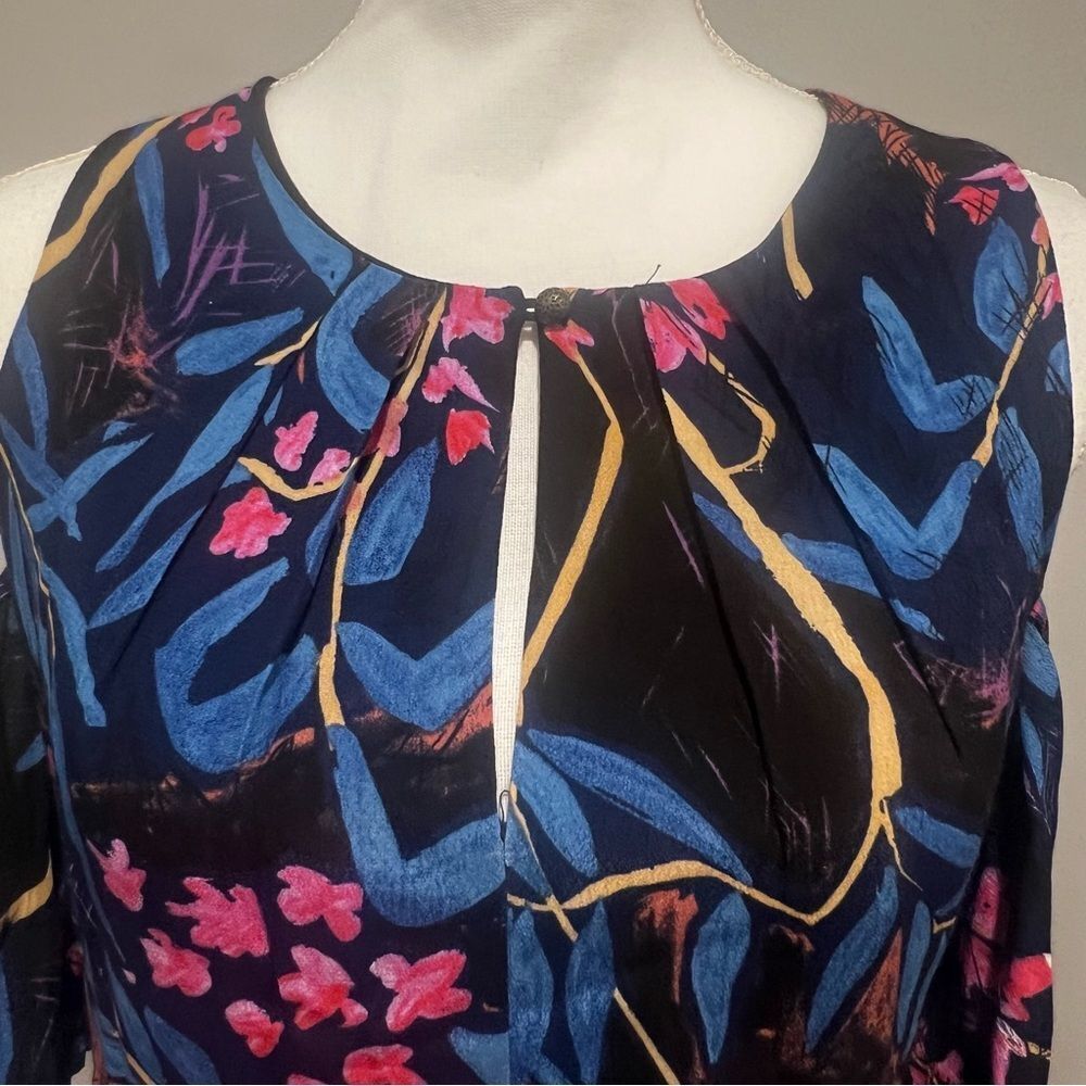 NWOT Anthropologie MAEVE Elia Cold Shoulder midi Dress In Navy Motif size US 8 - Picture 7 of 9